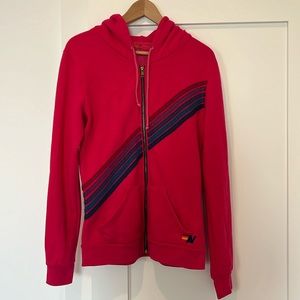 Aviator Nation 5 Stripe Sweater Hoodie, Fushia/Pink, Size M